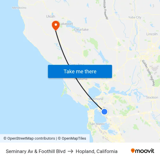 Seminary Av & Foothill Blvd to Hopland, California map