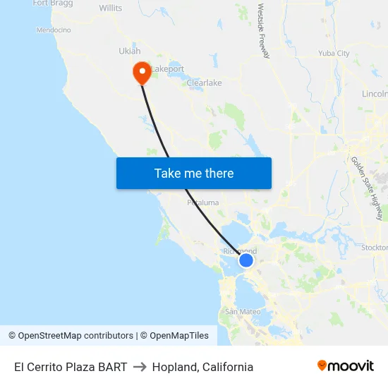 El Cerrito Plaza BART to Hopland, California map