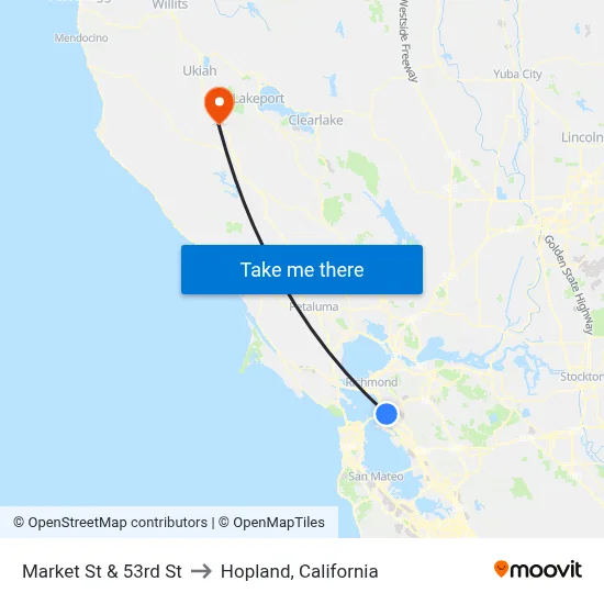 Market St & 53rd St to Hopland, California map