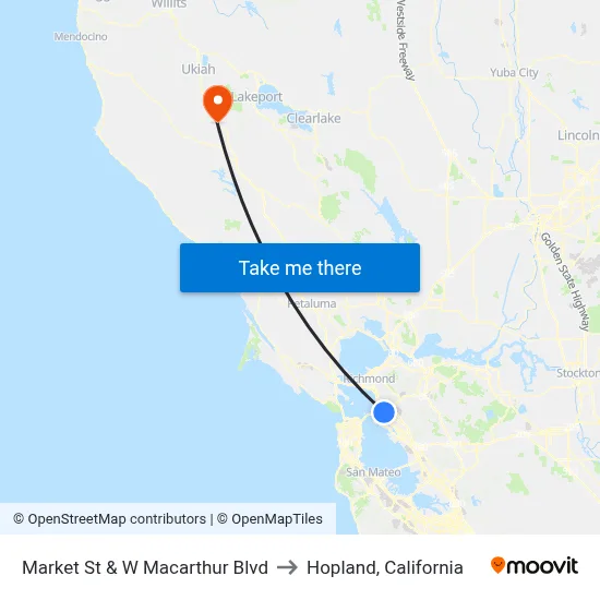 Market St & W Macarthur Blvd to Hopland, California map