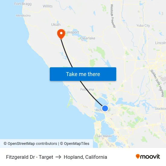 Fitzgerald Dr - Target to Hopland, California map