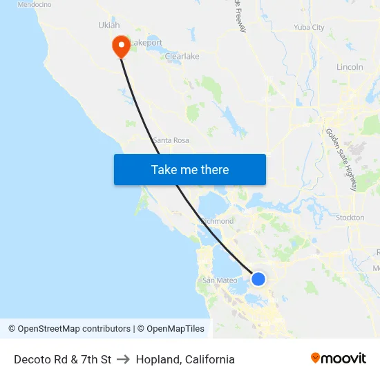 Decoto Rd & 7th St to Hopland, California map