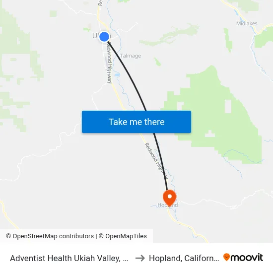 Adventist Health Ukiah Valley, Ob to Hopland, California map