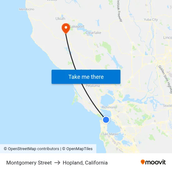 Montgomery Street to Hopland, California map