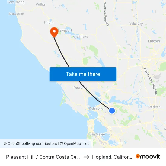 Pleasant Hill / Contra Costa Centre to Hopland, California map