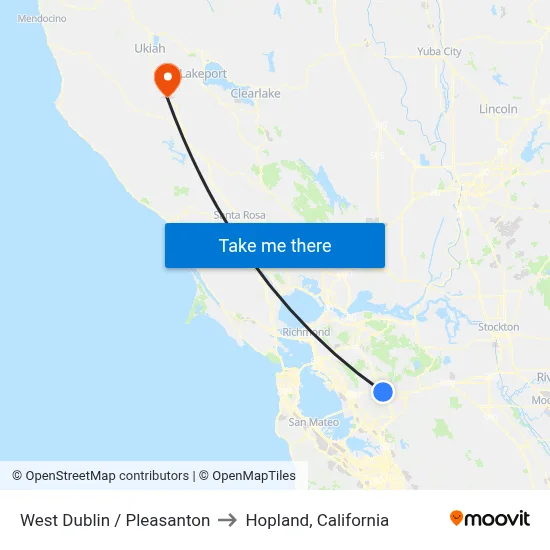 West Dublin / Pleasanton to Hopland, California map