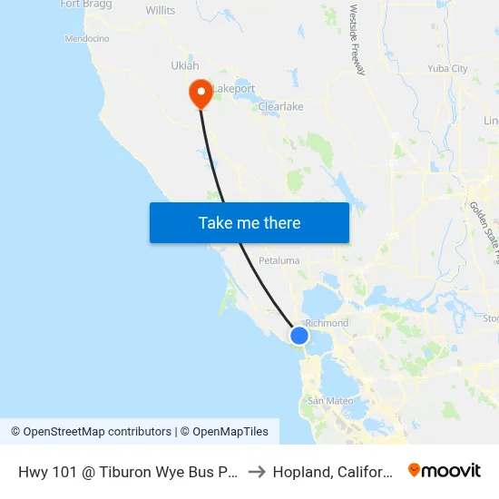 Hwy 101 @ Tiburon Wye Bus Pad to Hopland, California map