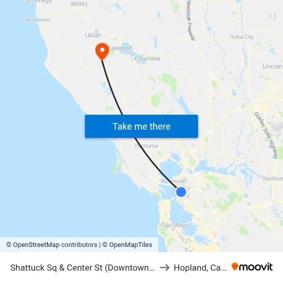 Shattuck Sq & Center St (Downtown Berkeley BART) to Hopland, California map