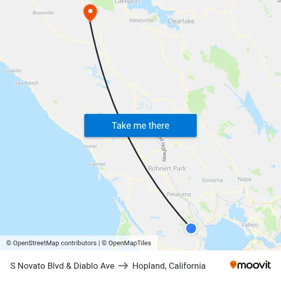 S Novato Blvd & Diablo Ave to Hopland, California map