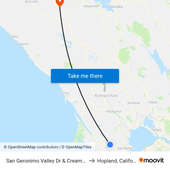 San Geronimo Valley Dr & Creamery Rd to Hopland, California map