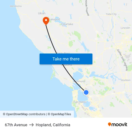 67th Avenue to Hopland, California map
