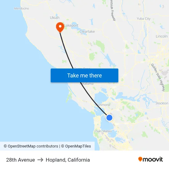 28th Avenue to Hopland, California map