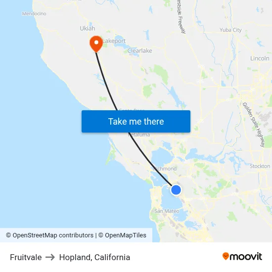 Fruitvale to Hopland, California map