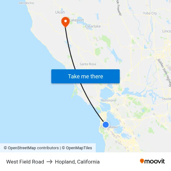 West Field Road to Hopland, California map