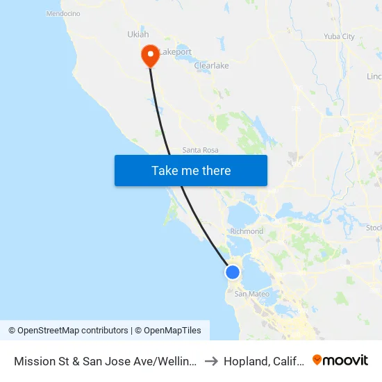 Mission St & San Jose Ave/Wellington Ave to Hopland, California map