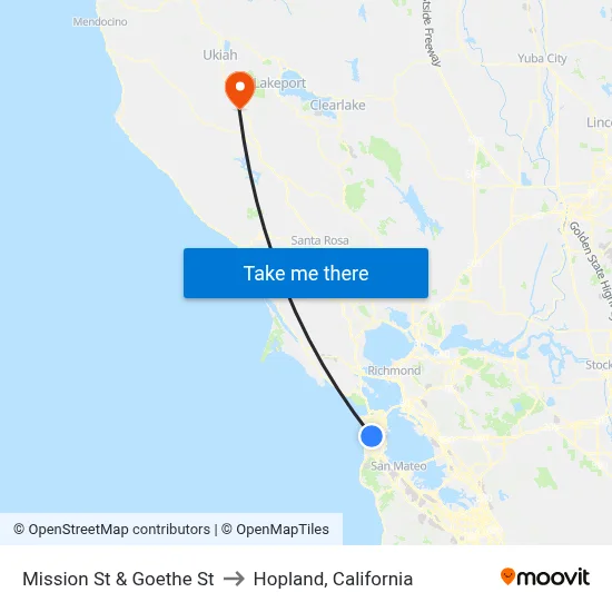 Mission St & Goethe St to Hopland, California map