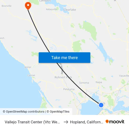Vallejo Transit Center (Vtc West) to Hopland, California map