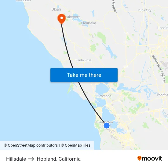 Hillsdale to Hopland, California map