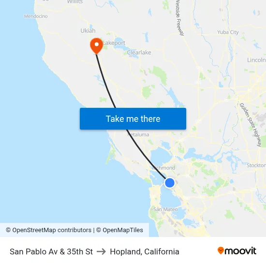San Pablo Av & 35th St to Hopland, California map