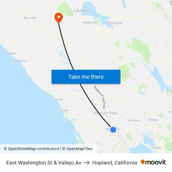 East Washington St & Vallejo Av to Hopland, California map