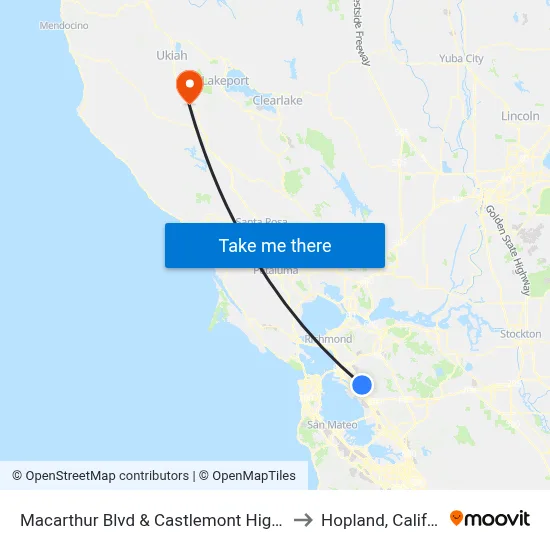 Macarthur Blvd & Castlemont High School to Hopland, California map