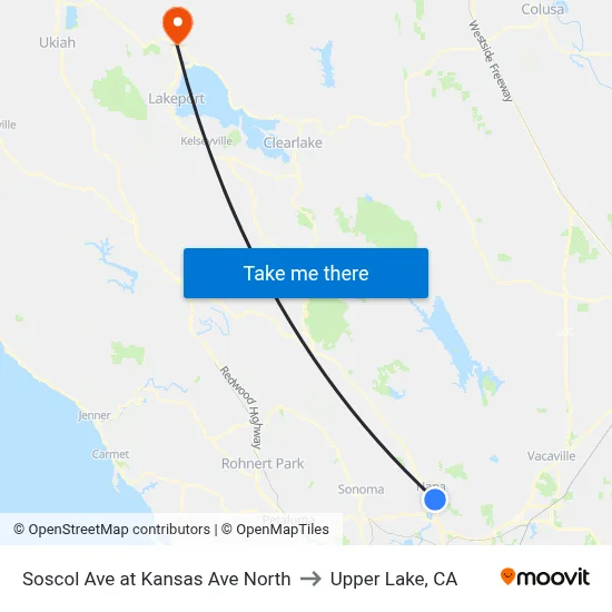 Soscol Ave at Kansas Ave North to Upper Lake, CA map