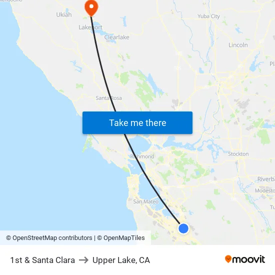 1st & Santa Clara (N) to Upper Lake, CA map