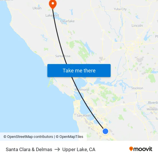Santa Clara & Delmas (E) to Upper Lake, CA map