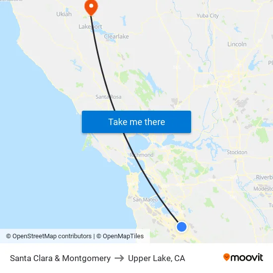 Santa Clara & Montgomery (E) to Upper Lake, CA map