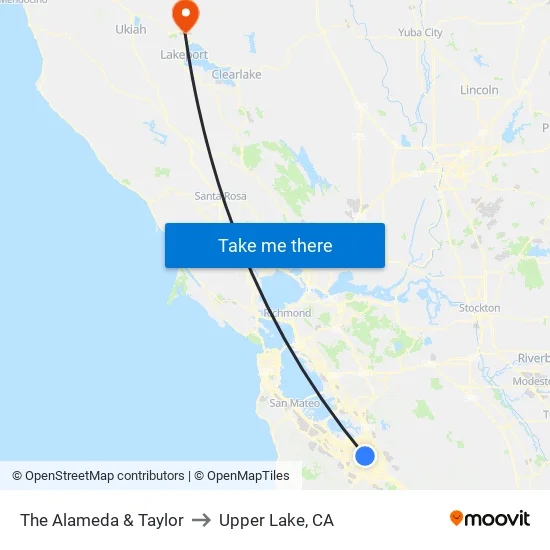 The Alameda & Taylor (W) to Upper Lake, CA map