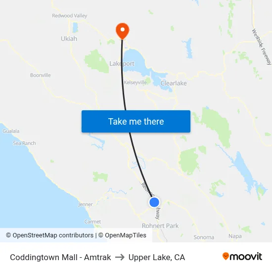 Coddingtown Mall - Amtrak to Upper Lake, CA map