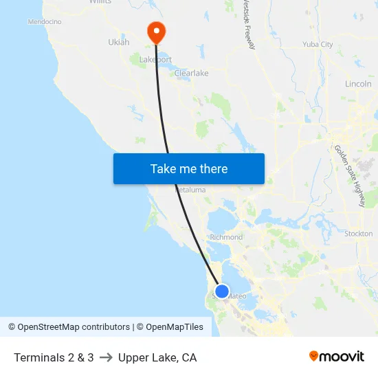 Terminals 2 & 3 to Upper Lake, CA map