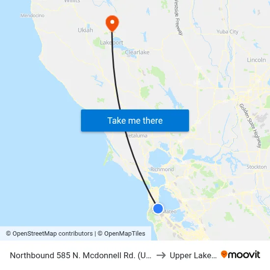 Northbound 585 N. Mcdonnell Rd. (Ual Cargo) to Upper Lake, CA map