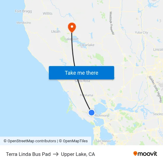 Terra Linda Bus Pad to Upper Lake, CA map