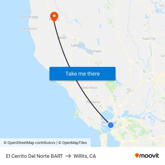 El Cerrito Del Norte BART to Willits, CA map