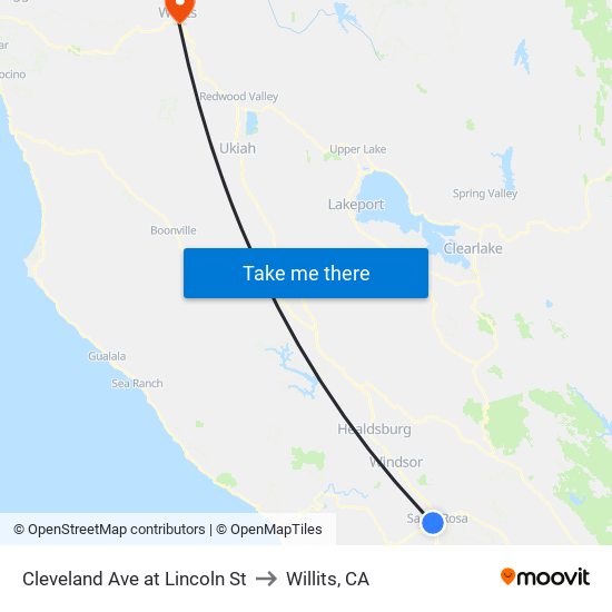 Cleveland Ave at Lincoln St to Willits, CA map