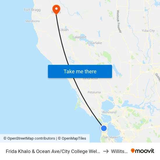 Frida Khalo & Ocean Ave/City College Welcome Center to Willits, CA map