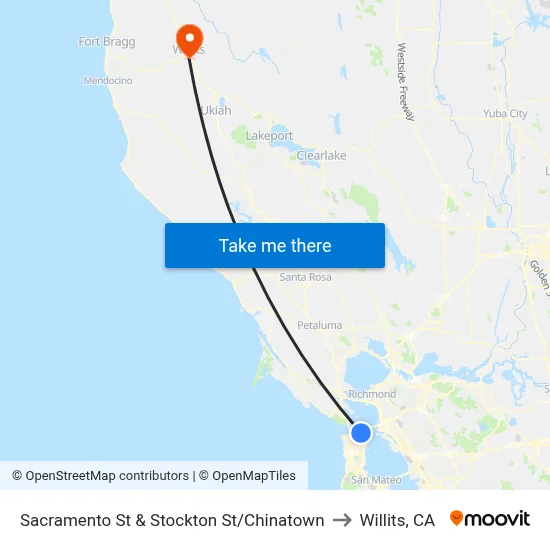 Sacramento St & Stockton St/Chinatown to Willits, CA map