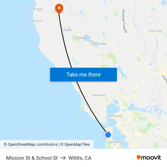 Mission St & School St to Willits, CA map