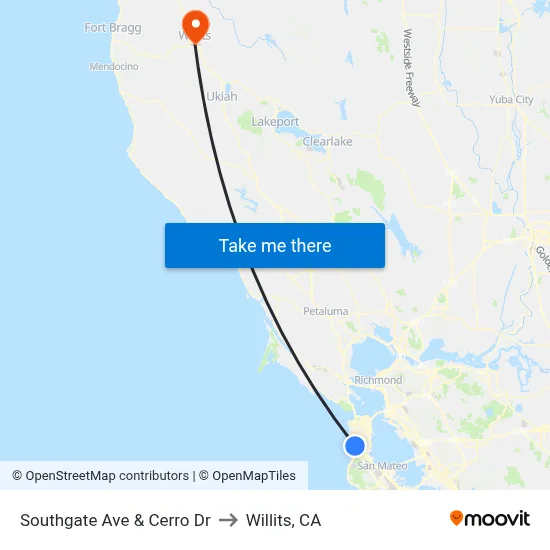 Southgate Ave & Cerro Dr to Willits, CA map