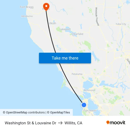 Washington St & Louvaine Dr to Willits, CA map