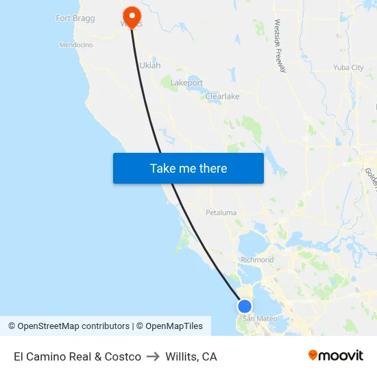 El Camino Real & Costco to Willits, CA map