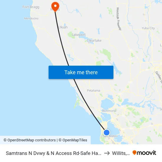 Samtrans N Dvwy & N Access Rd-Safe Harbor Shelter to Willits, CA map