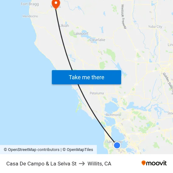 Casa De Campo & La Selva St to Willits, CA map