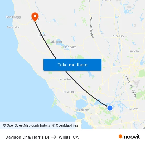 Davison Dr & Harris Dr to Willits, CA map
