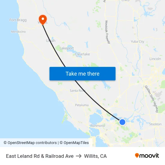 East Leland Rd & Railroad Ave to Willits, CA map
