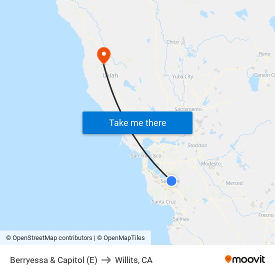 Berryessa & Capitol (E) to Willits, CA map