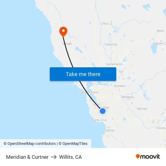 Meridian & Curtner (S) to Willits, CA map