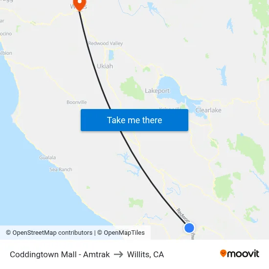 Coddingtown Mall - Amtrak to Willits, CA map