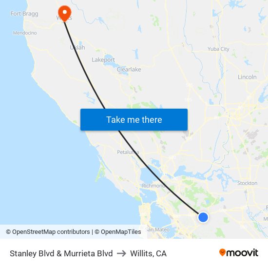 Stanley Blvd & Murrieta Blvd to Willits, CA map